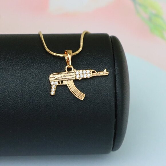 "AK-47 Shaped Rose Gold Pendant with Crystal Detailing, XPPT1556 - Picture 3 of 13